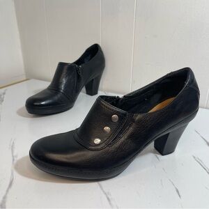 Clarks Womens Black Vermont Terrace Shootie Platform Mule Leather Shoes Size 9.5